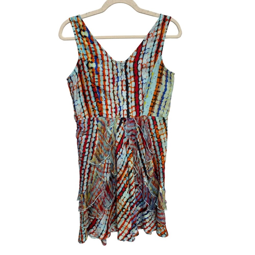 Sundance Havana Dress Size P4 Sleeveless V Neck Tie Dye Ruffle Multicolor Artsy - Picture 2 of 7